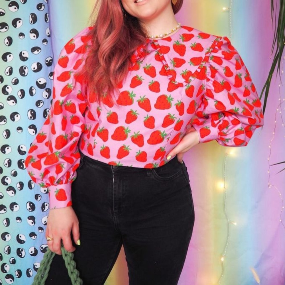 Lenny Strawberry Print Frilly Collar Shirt